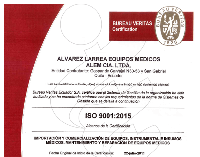 ISO 9001:2015 ALEM Cia Ltda